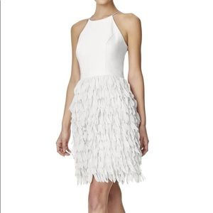 White Halter Cocktail Feather Dress